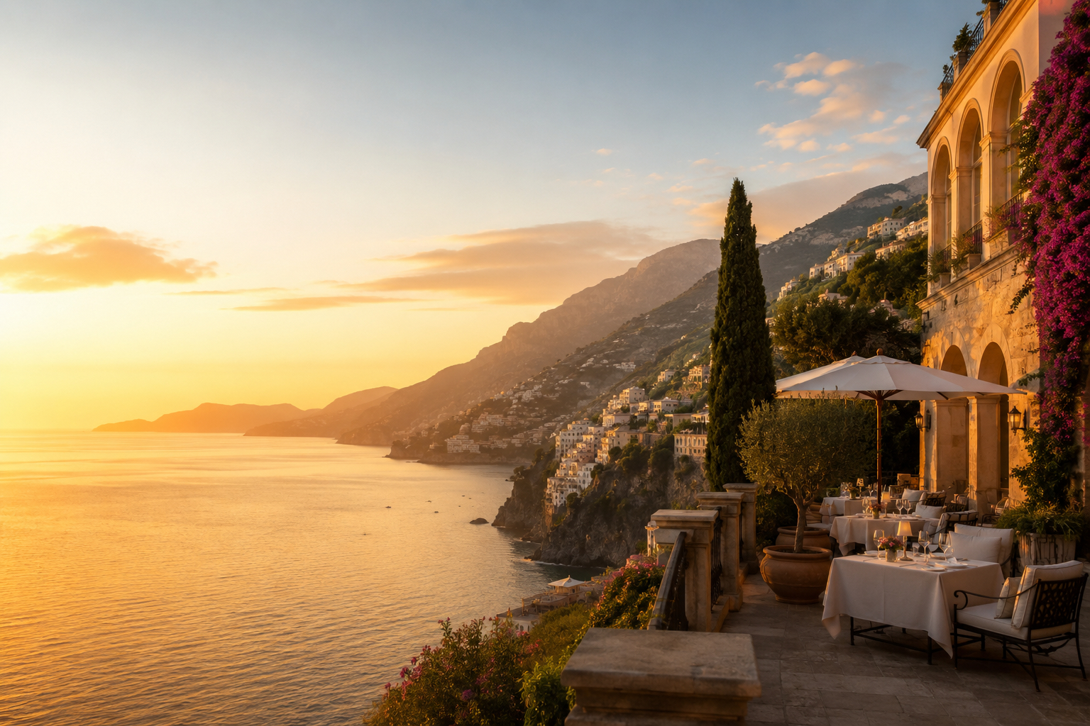 Cliffside hospitality event terrace golden hour